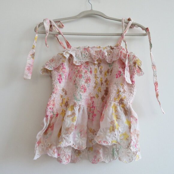 POLO RALPH LAUREN Floral Ruffled Peplum Tank Top Eyelet Pastel Cottage Preppy - Picture 10 of 13